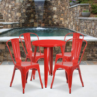 Flash Furniture CH-51080TH-4-18CAFE-RED-GG 24" Round Metal Table Set with Cafe Chairs in Red